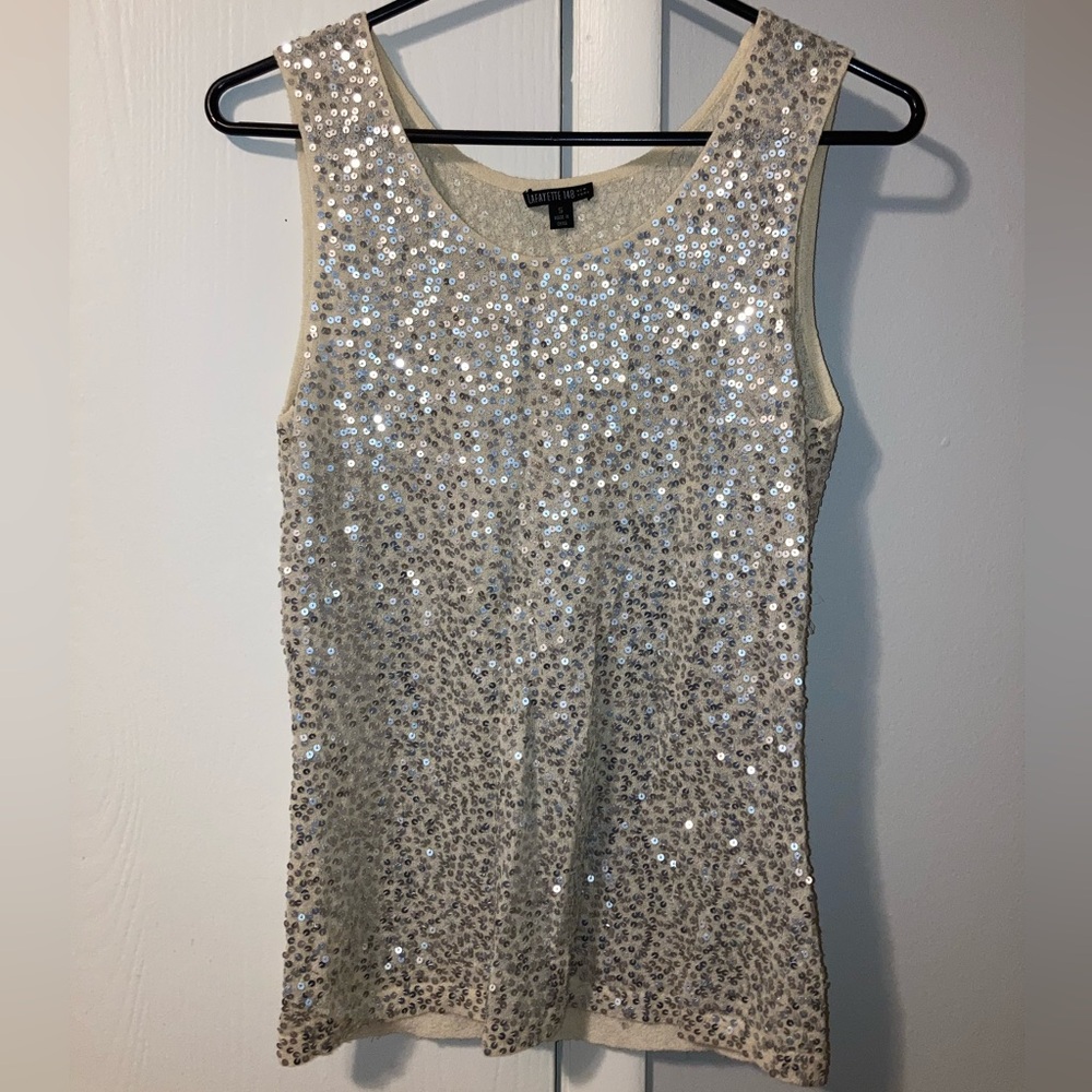 Lafayette 148 New York Sequin Tank Top in Cream and Silver